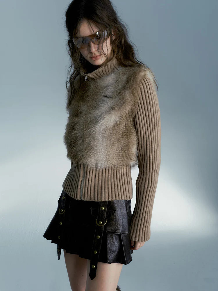 Knitted Switching Eco-Friendly Fur Jacket- Outfit Ideas