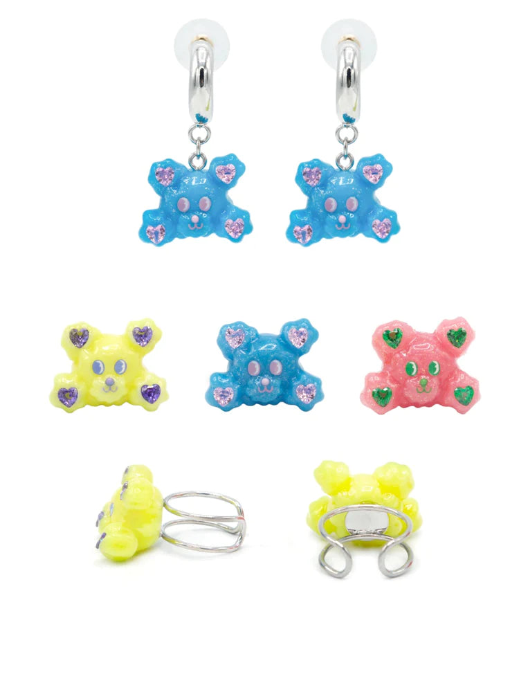 Bear Resin Ring Earrings Pierced- Outfits Aesthetic