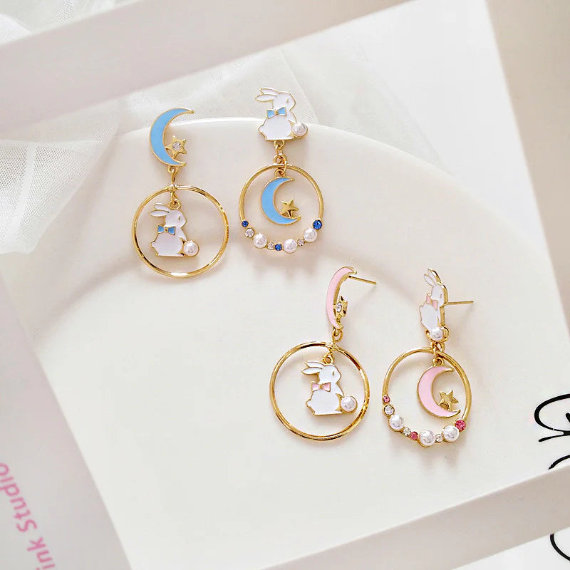 Lovey Rabbit and Moon Earrings/Clips