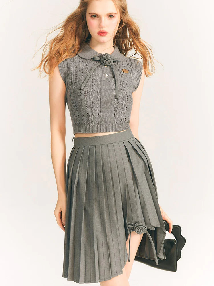 Cut Design Flower Pleated Skirt