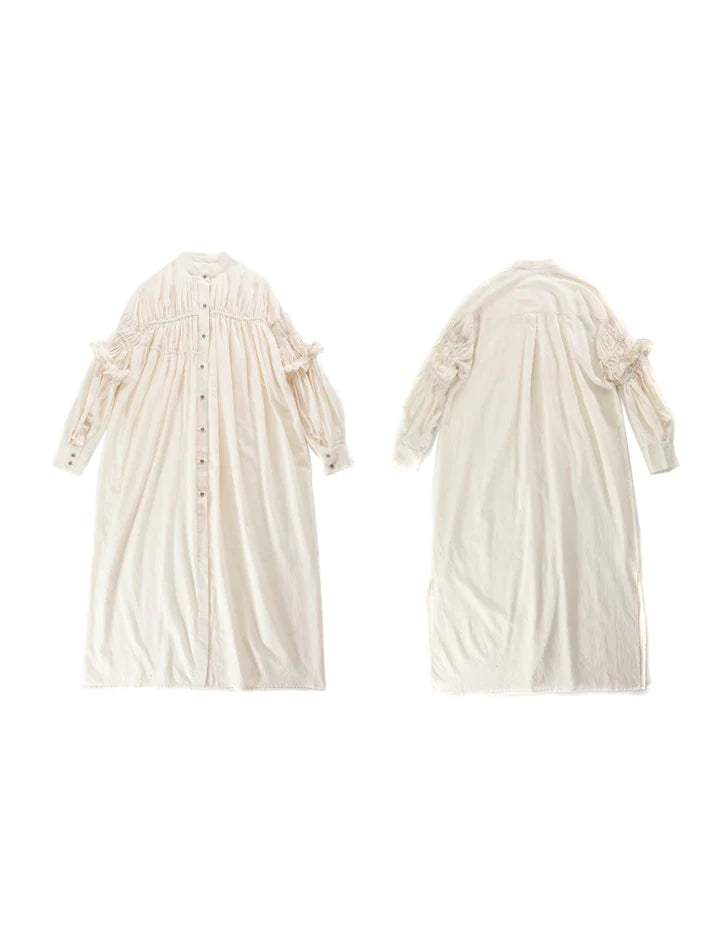 Ruffled Cotton Shirring Long Dress