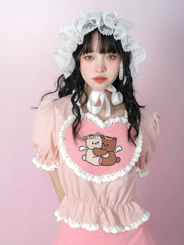 Angel Hug Bear Print Love Pink Shirt- Outfit Inspo