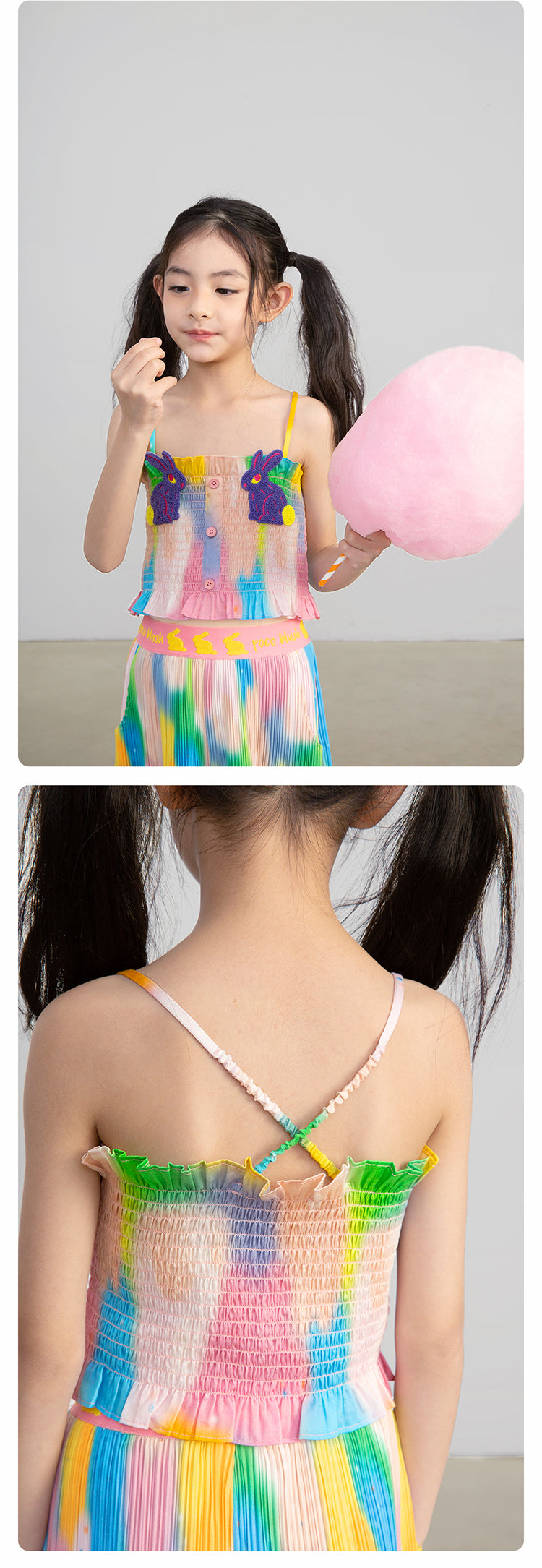 Pocoblush Original Neon Phantom Double Rabbit Suspenders, a summer essential for girls, made of pure cotton, versatile as a vest worn outside.