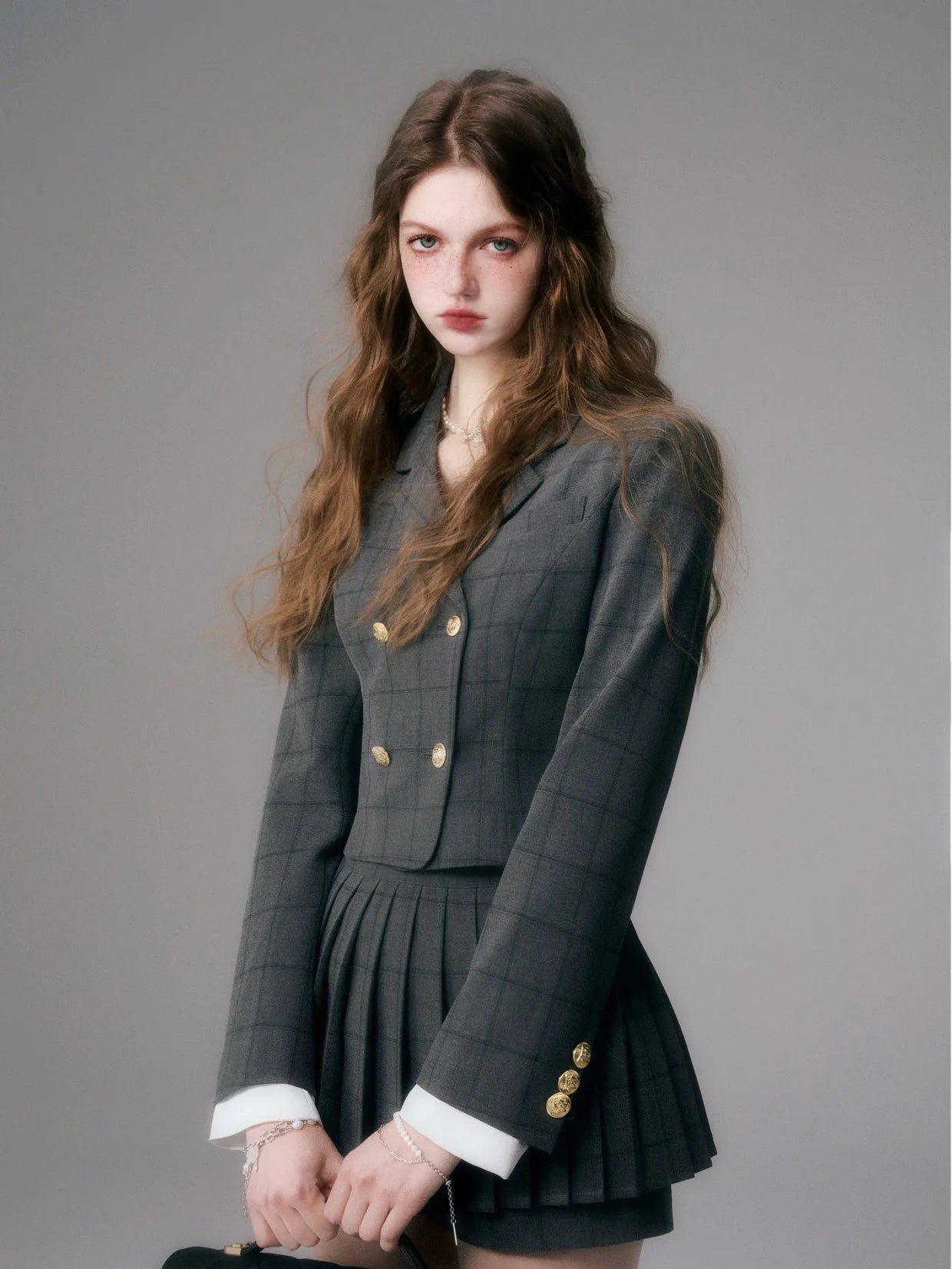 British College Style Short Jacket & Pleated Skirt Pants