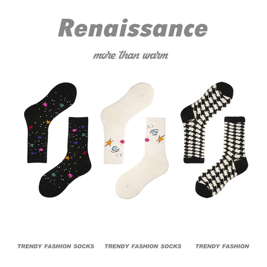 Renaissance original women's socks, autumn and spring new dopamine mid-length tube socks, INS trendy Barbie girls cotton socks - R8037 Wandering Dance Steps