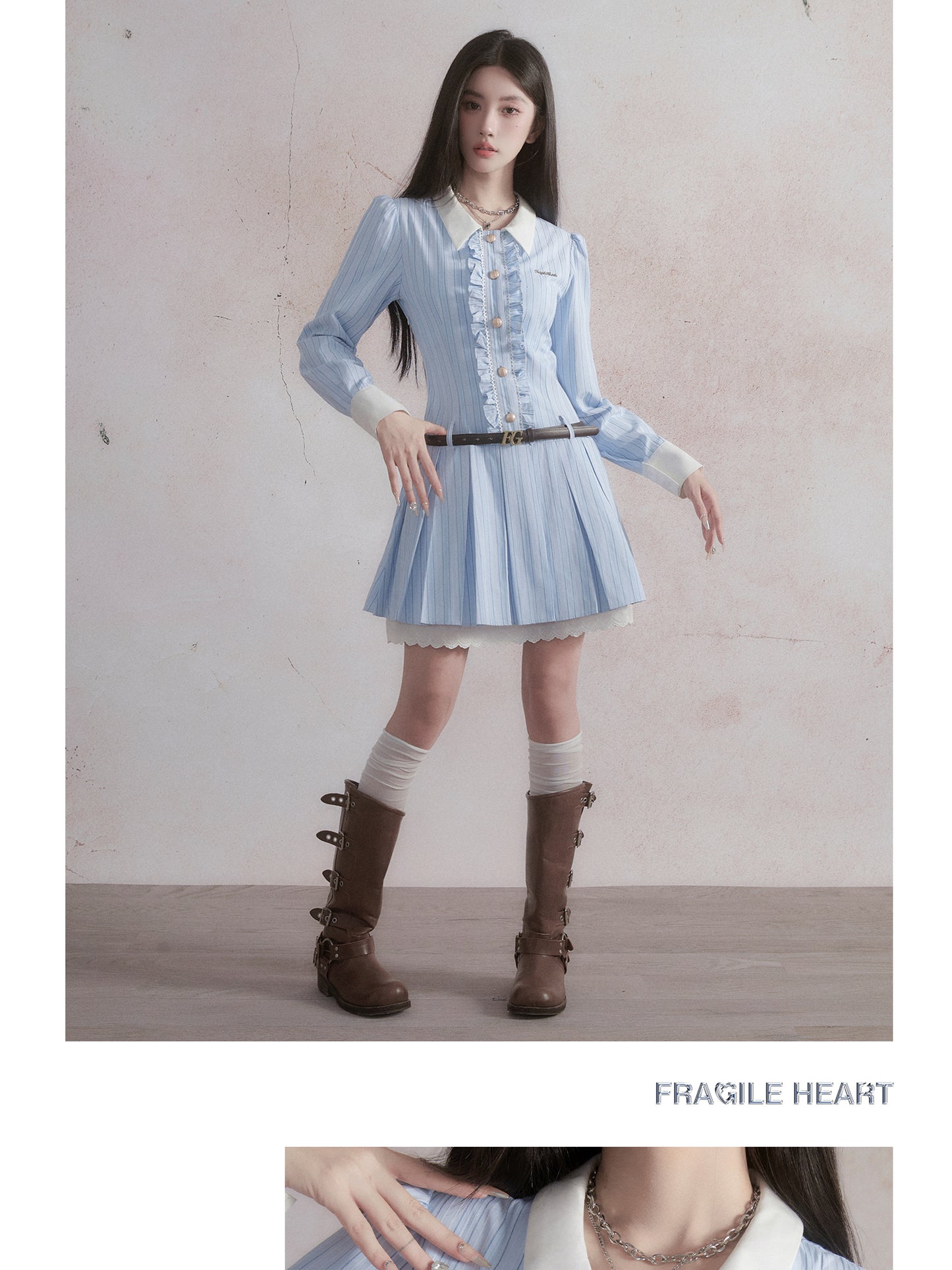 fragileheart Fragile Store Sweet College Style Blue Striped Shirt Dress French Birthday Dress