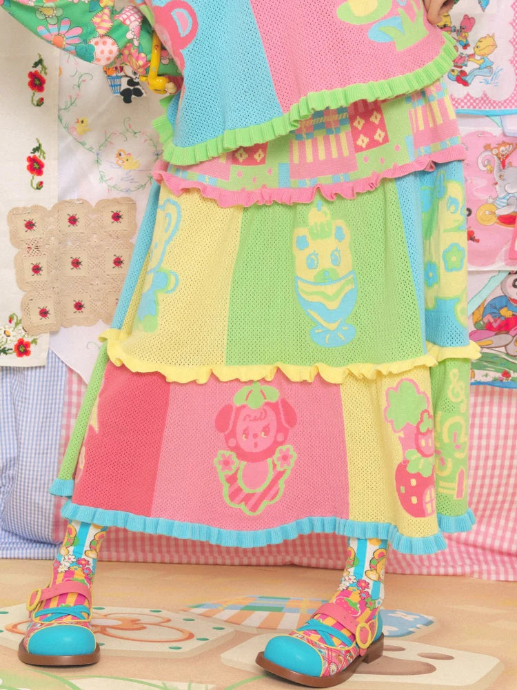 Colorful Cartoon Knitted Cake Skirt- Outfits Aesthetic