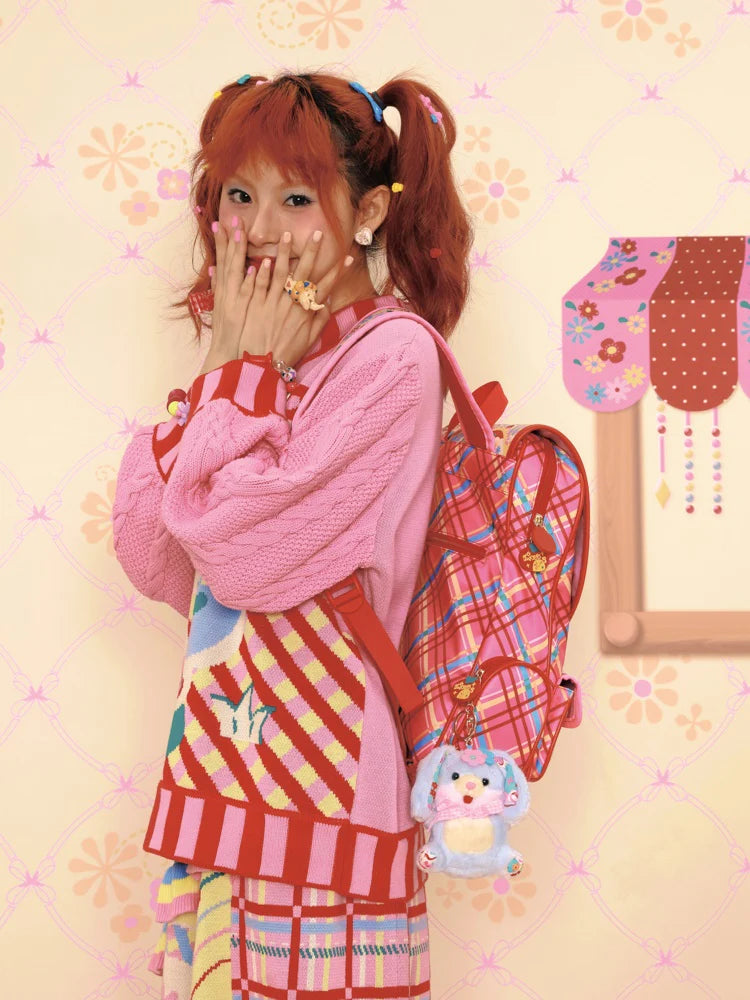 Plaid Pu NYLON BACKPACK- Simple Outfits