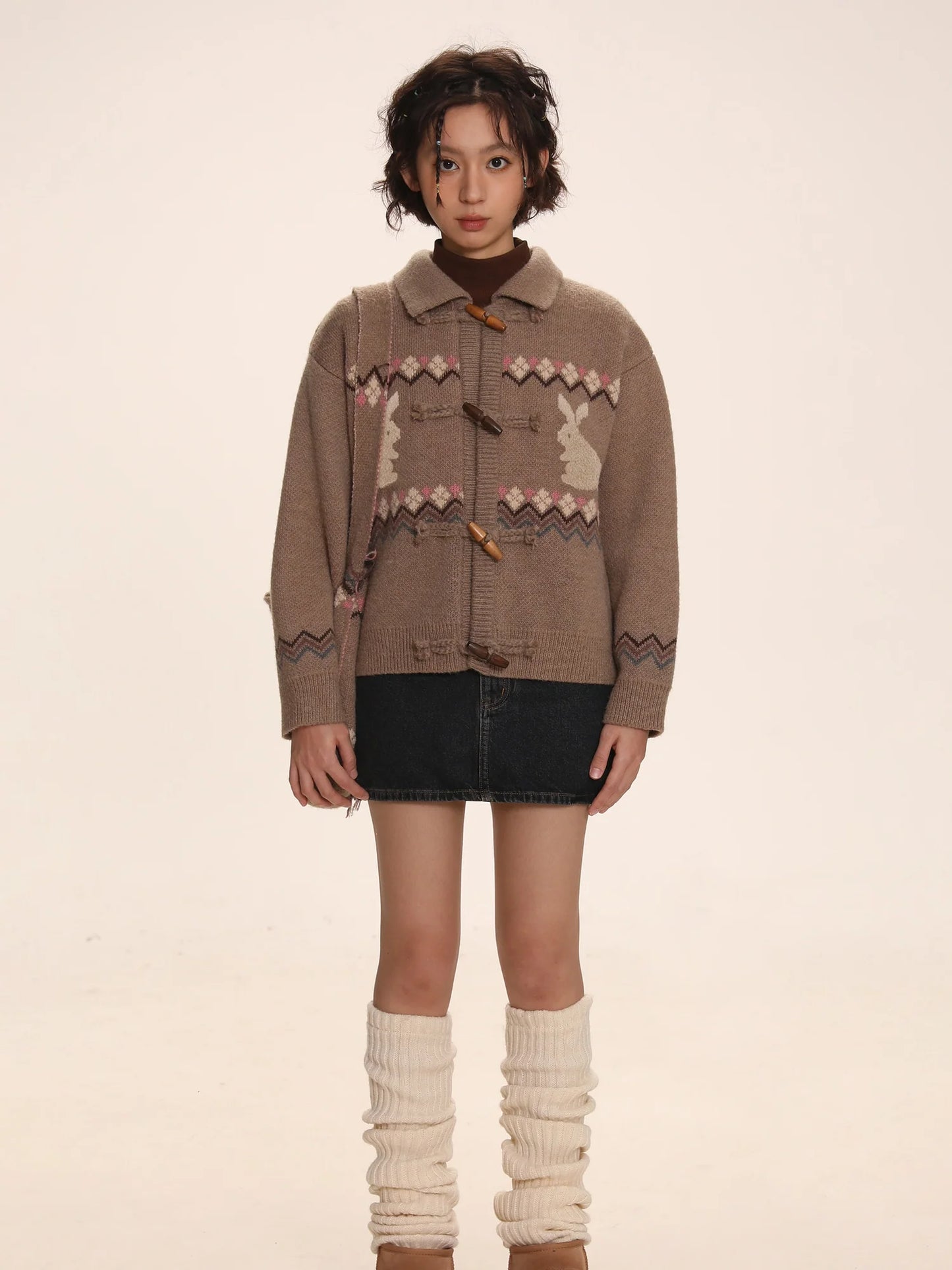 Horn Buckle Rabbit Knitted Cardigan