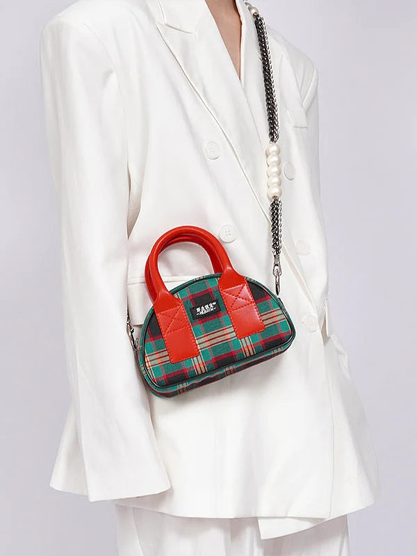 Plaid Contrast Color Mini Bag