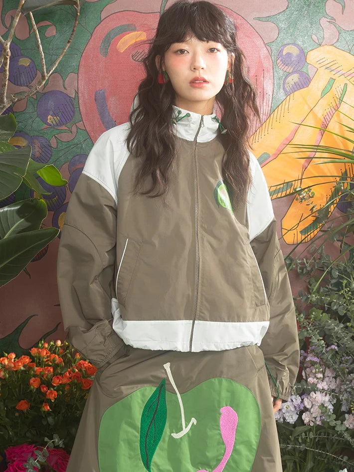 Contrast Stitching Hooded Windbreaker & Patchwork A-Line Skirt- Outfit Ideas