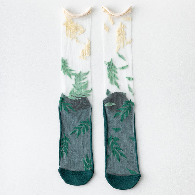 CrazySox's new French art silk stockings for women, featuring thin AB asymmetrical glass silk trendy mid-calf socks.