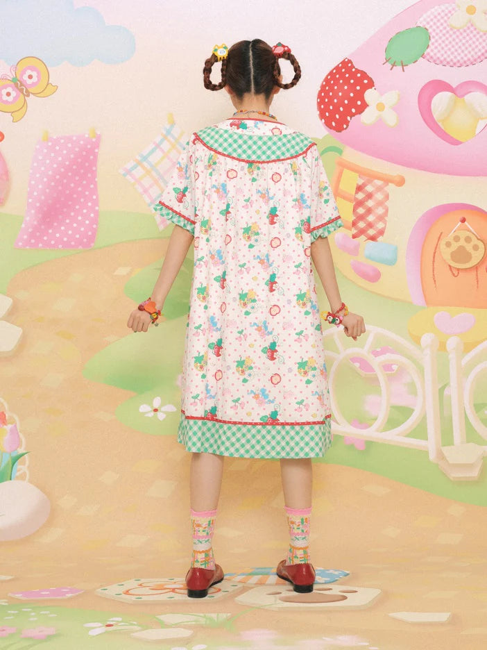 Strawberry Bear Print Loose One-piece- Simple Outfits