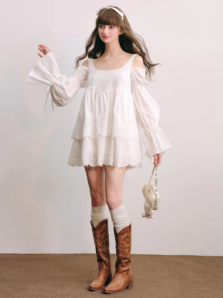 Cut Work Lace Long Sleeve Doll Dress