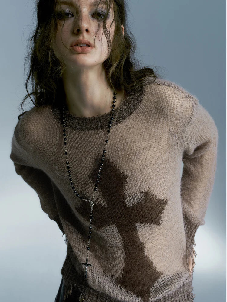 Cross Design Loose Sweater- Outfit Ideas