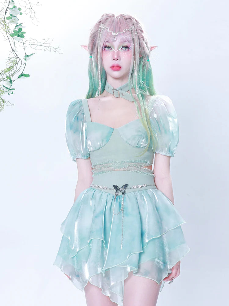 Y2K High Waist Thie-Dye Splicing IRREGULAR SKIRT- Outfits Aesthetic