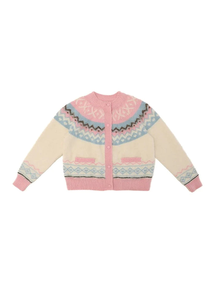 Retro Crew-Neck Cute Knit Cardigan