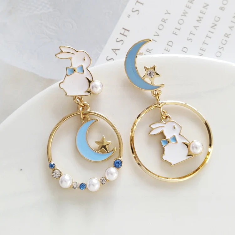 Lovey Rabbit and Moon Earrings/Clips