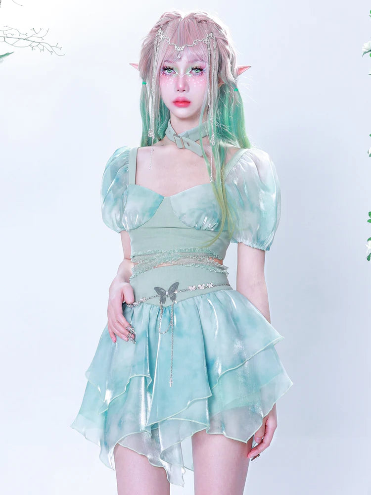 Y2K High Waist Thie-Dye Splicing IRREGULAR SKIRT- Outfits Aesthetic