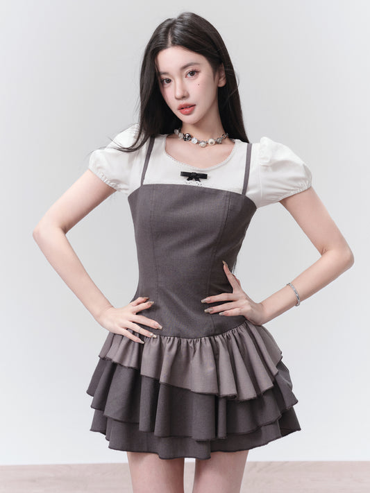 fragileheart Fragile Store · Gray outfit, versatile sweet and salty gray lace spliced suspender princess dress