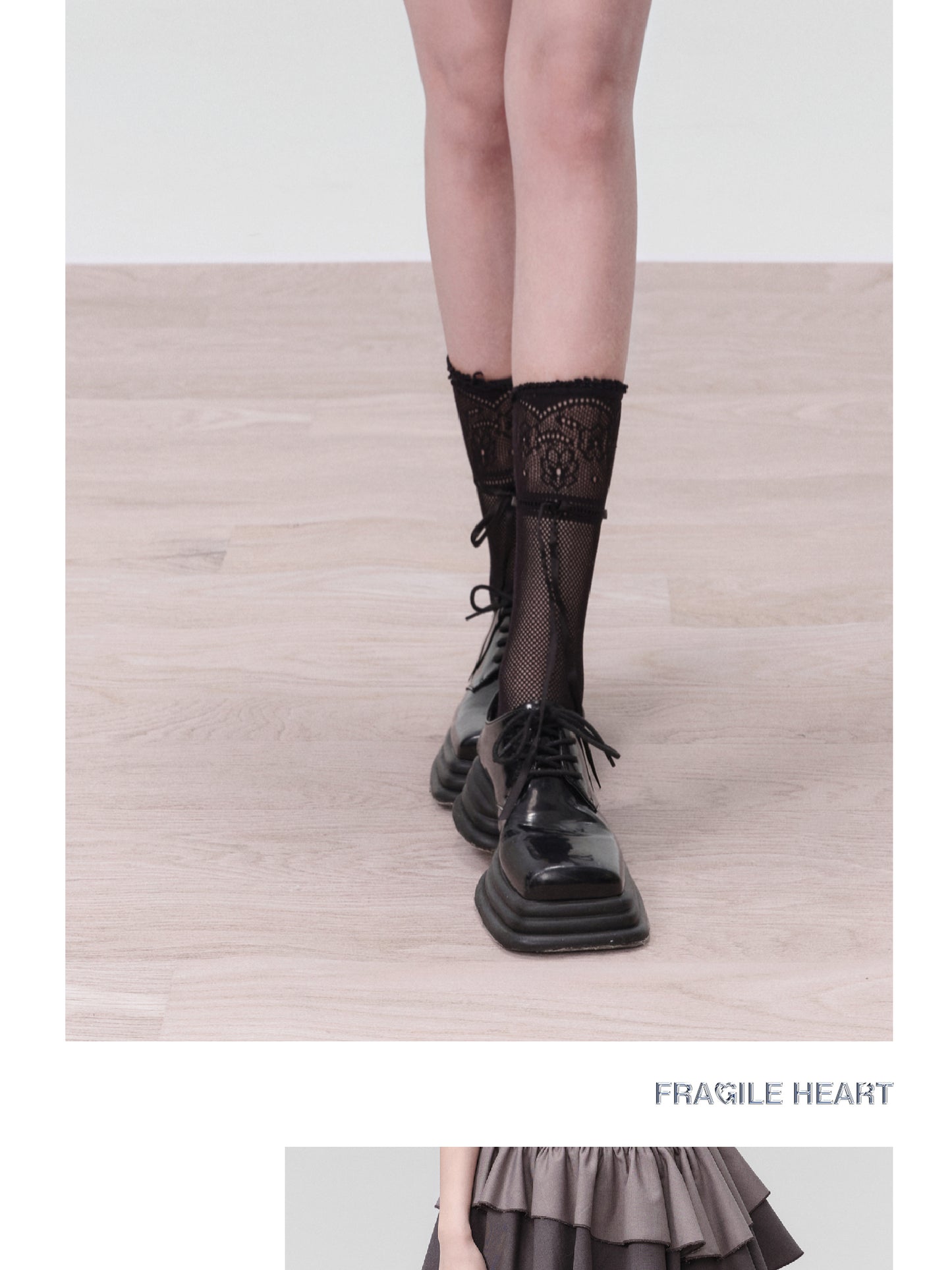 fragileheart's Butterfly Mid-Calf Socks Black and White Lace Cute Japanese Style Socks (Non-Returnable)