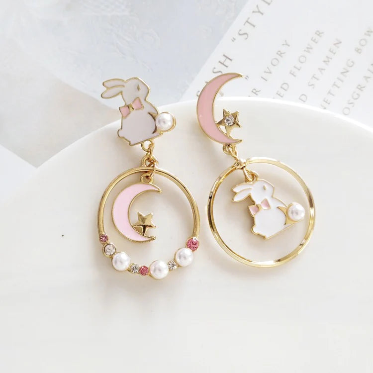 Lovey Rabbit and Moon Earrings/Clips