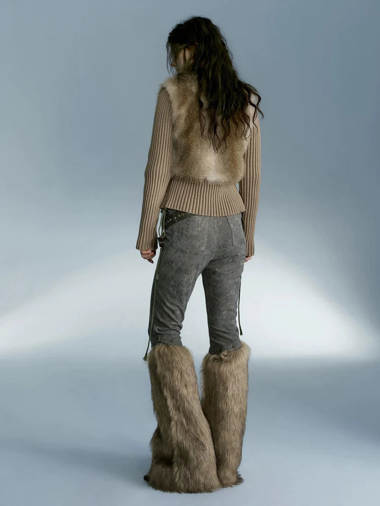 Knitted Switching Eco-Friendly Fur Jacket- Outfit Ideas