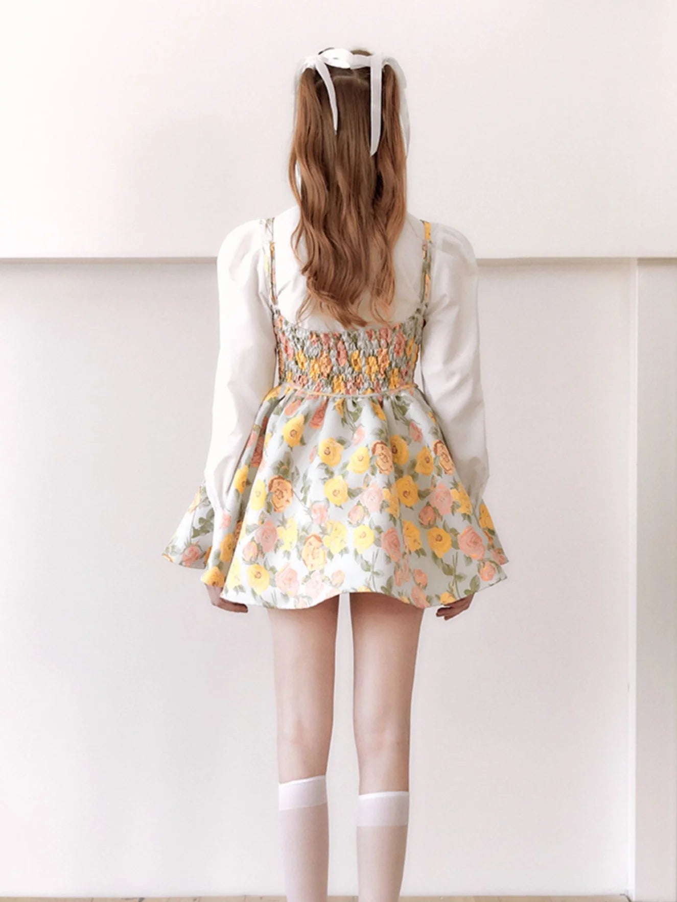 Oil Painting Ballet Style Suspender Dress & Waist Shape Shirt