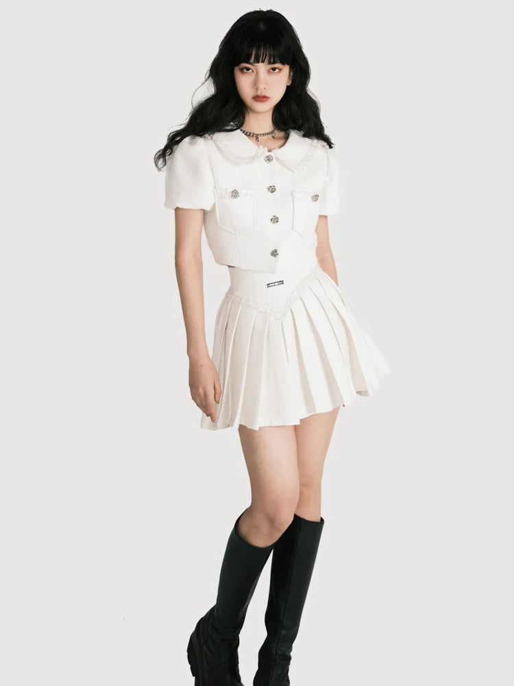 Doll Collar Puff Sleeves Top & Skirt