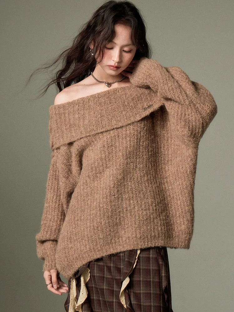 One-Shoulder Strap Loose Sweater