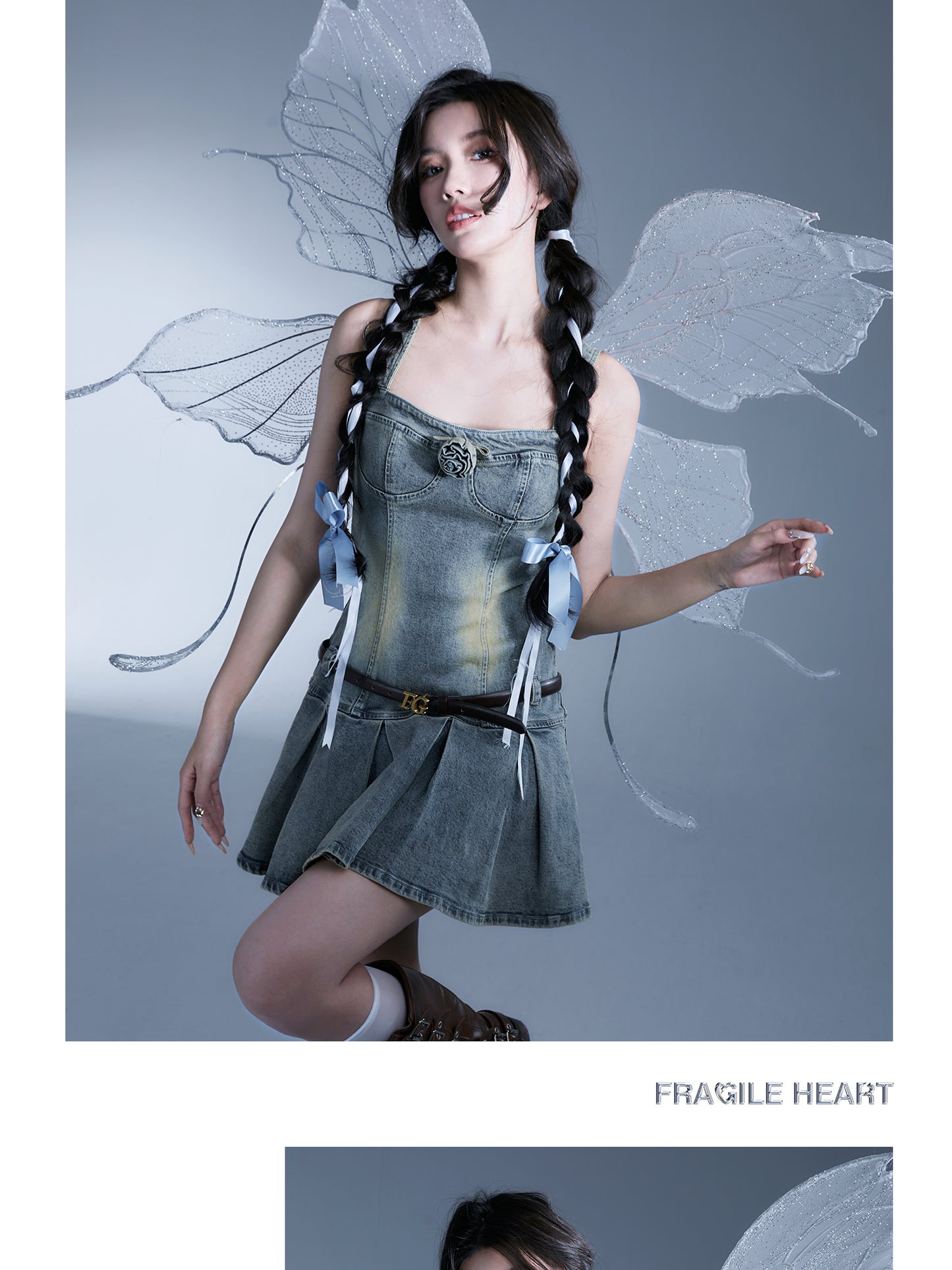 fragileheart's Fragile Heart Store, Denim Holiday Rose Denim Dress, Vintage and Spicy Suspender Dress