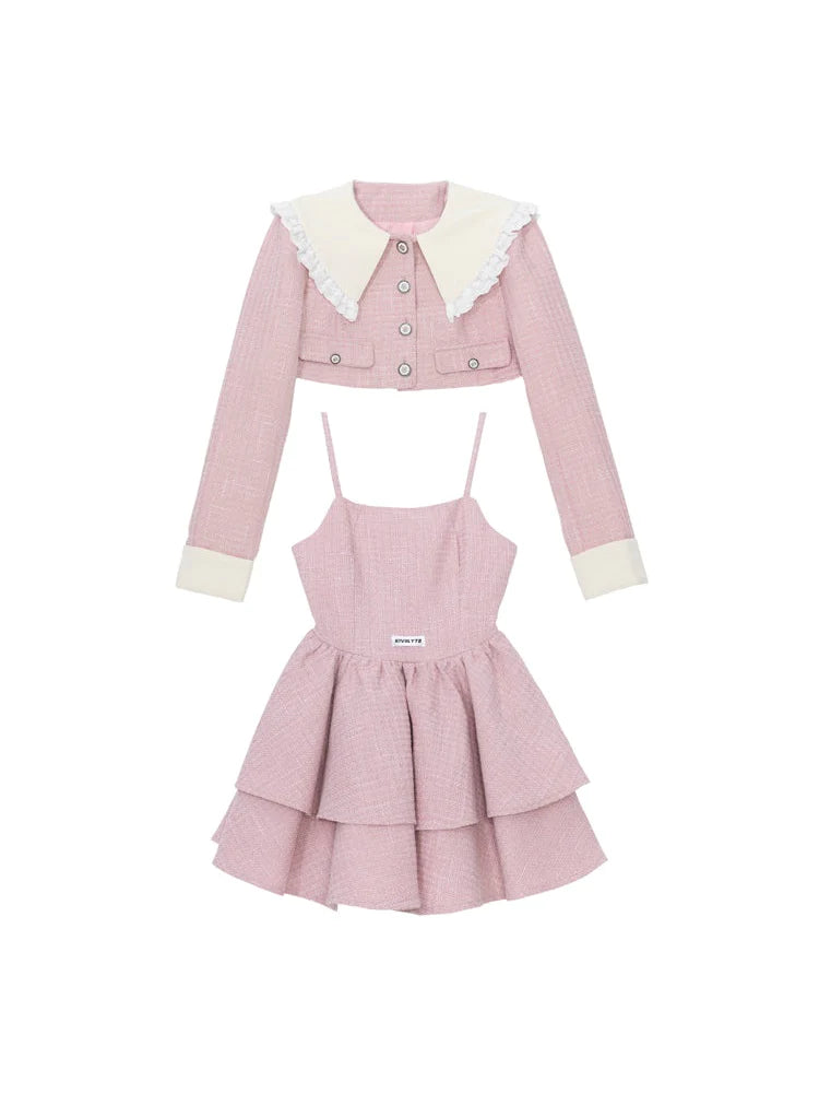 Doll Collar Short Jacket & Waist Tutu Skirt