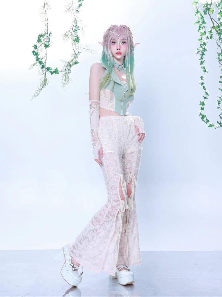 Y2K High Waist Rose JACQUARD LACE PANTS- Outfits Aesthetic