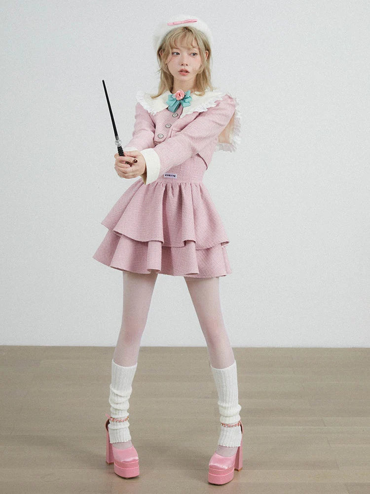 Doll Collar Short Jacket & Waist Tutu Skirt