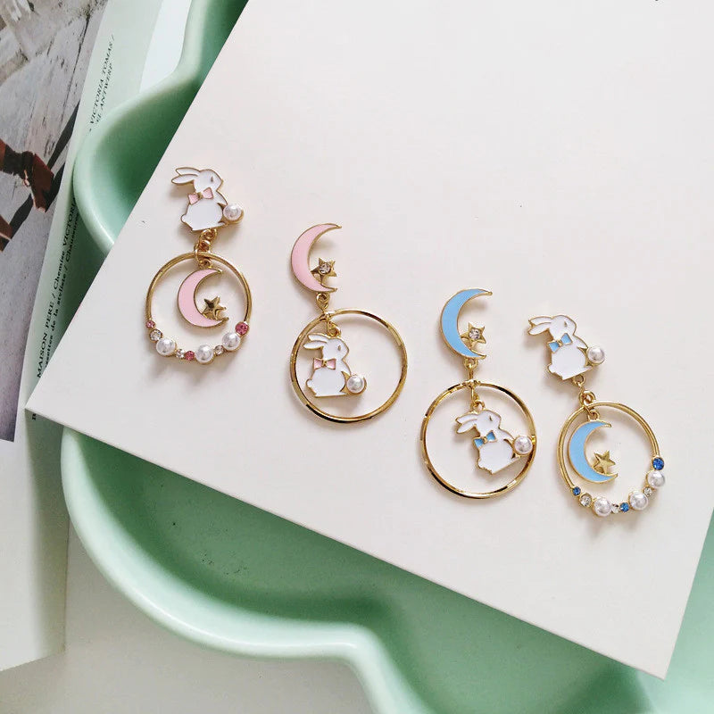 Lovey Rabbit and Moon Earrings/Clips