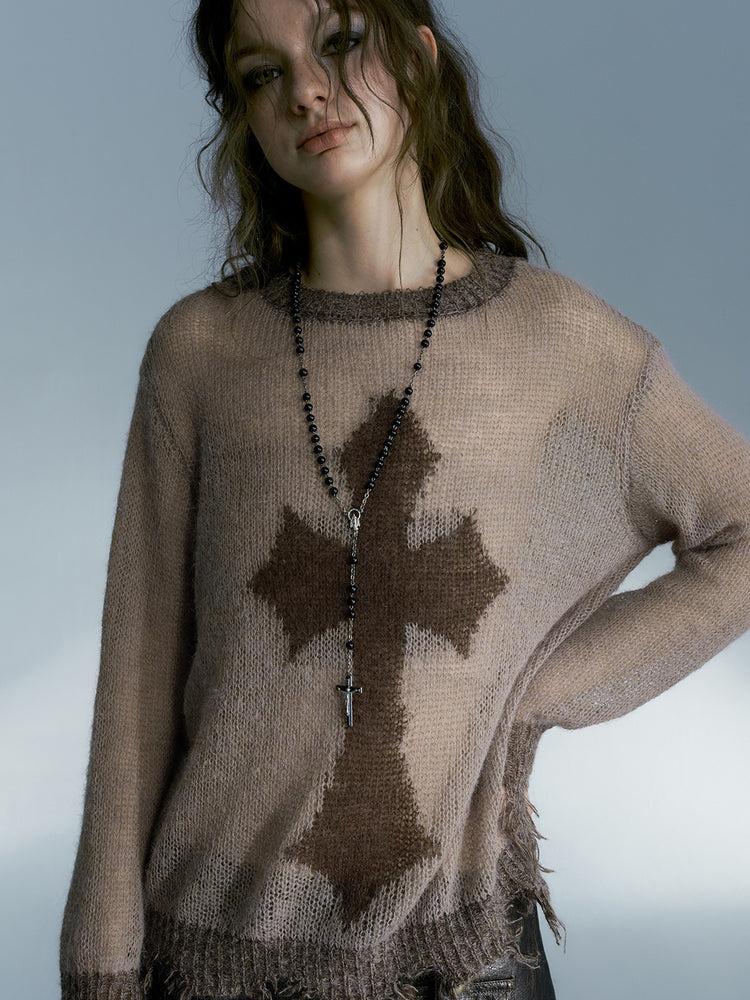 Cross Design Loose Sweater- Outfit Ideas