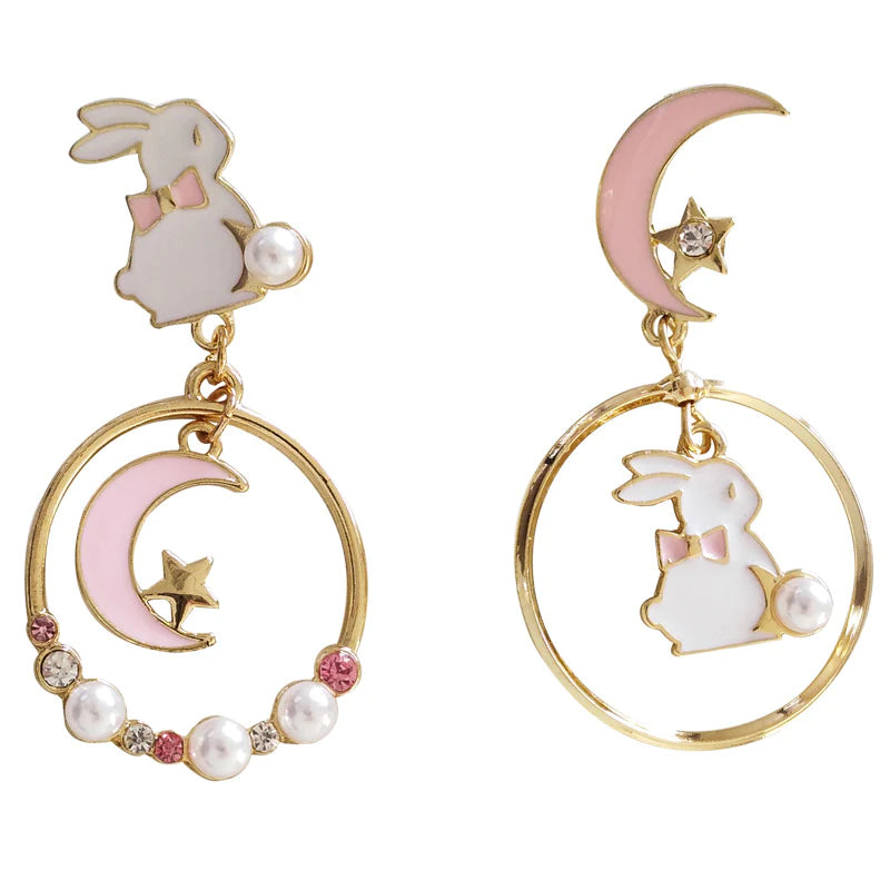 Lovey Rabbit and Moon Earrings/Clips