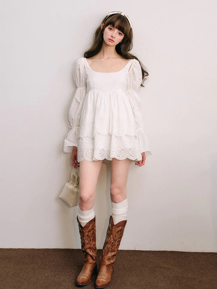 Cut Work Lace Long Sleeve Doll Dress