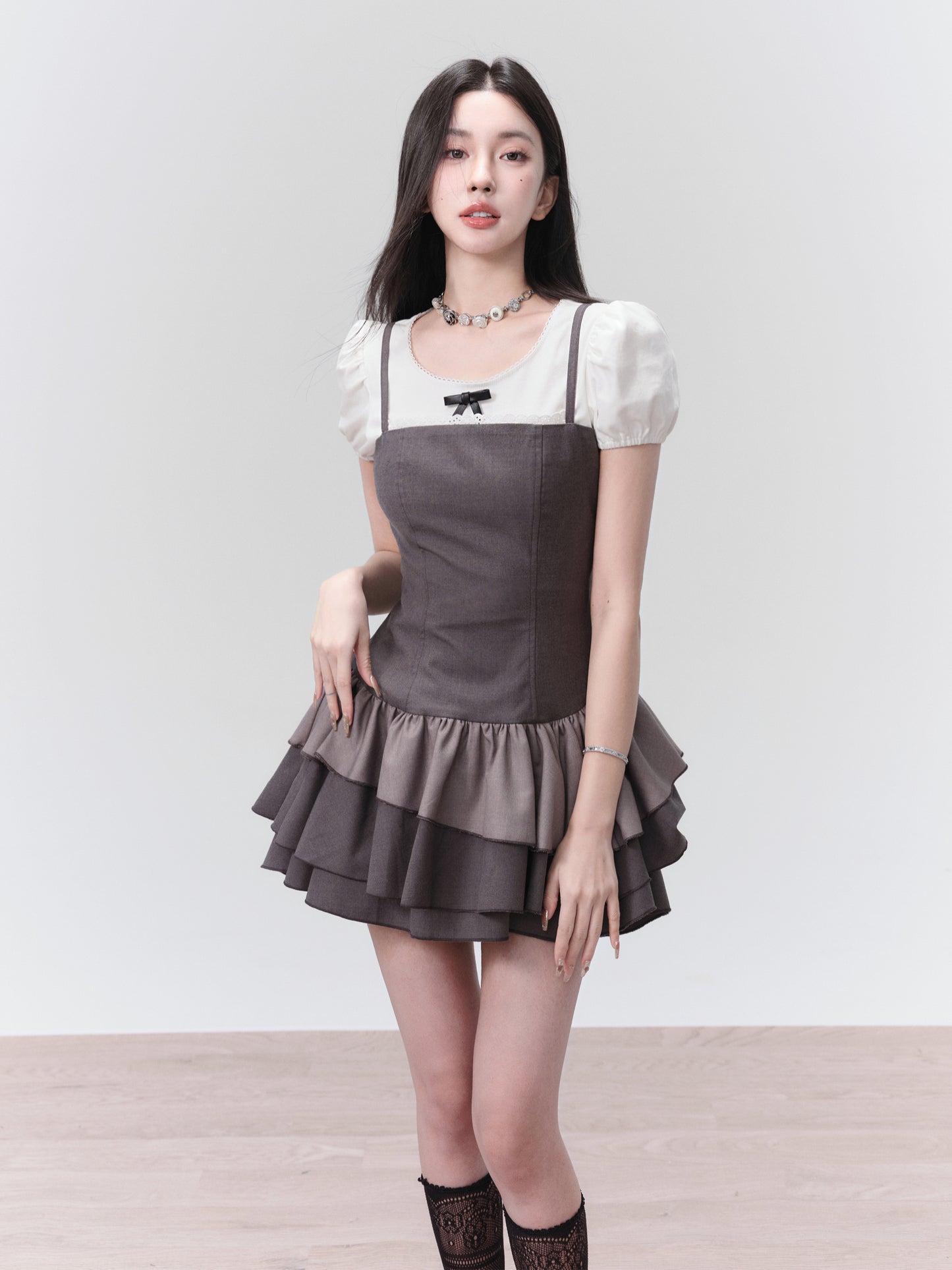 fragileheart Fragile Store · Gray outfit, versatile sweet and salty gray lace spliced suspender princess dress