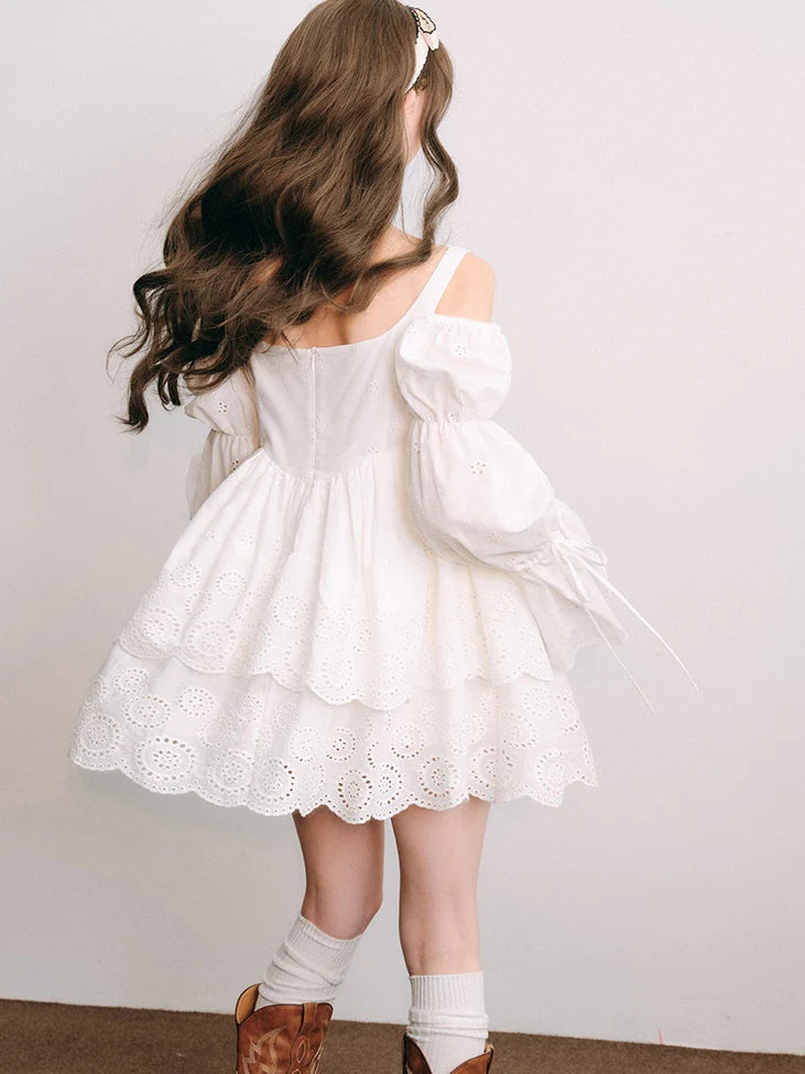 Cut Work Lace Long Sleeve Doll Dress