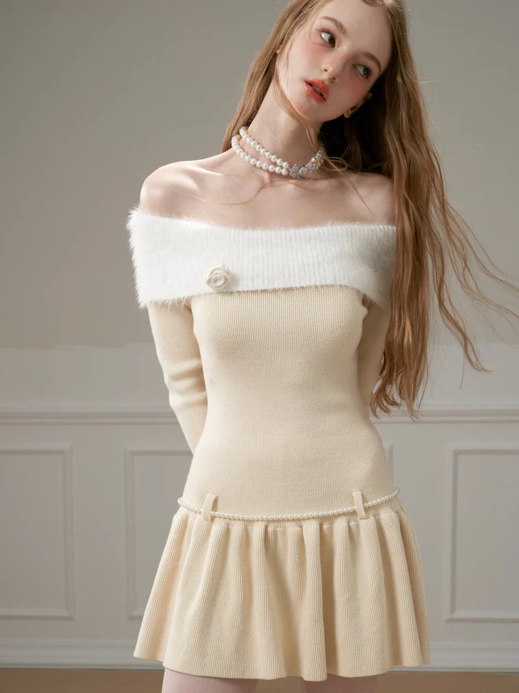 Color-Blocked One-Shoulder Knitted Dress