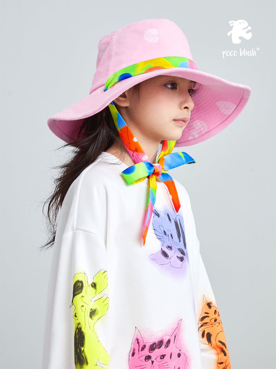 pocoblush Original Design Gradient Jacquard Ribbon Fisherman Hat 2024 New Spring/Summer Sun Protection Girls Sun Hat