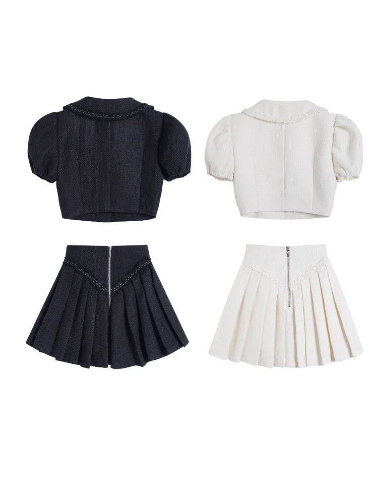 Doll Collar Puff Sleeves Top & Skirt