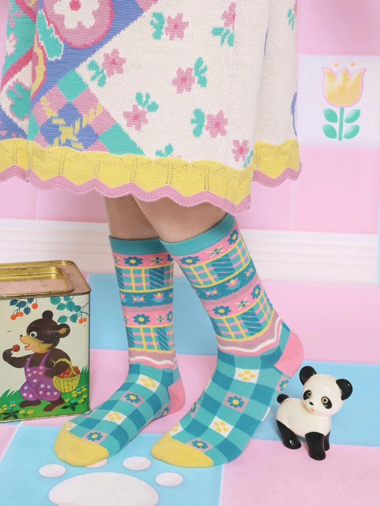 Cartoon Colorful Panda Mid-calf Socks Set- Outfits Aesthetic