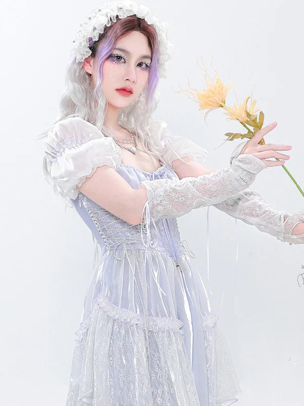 Y2K Sweet Puff Sleepes Lace French Dress- Outfit Inspo