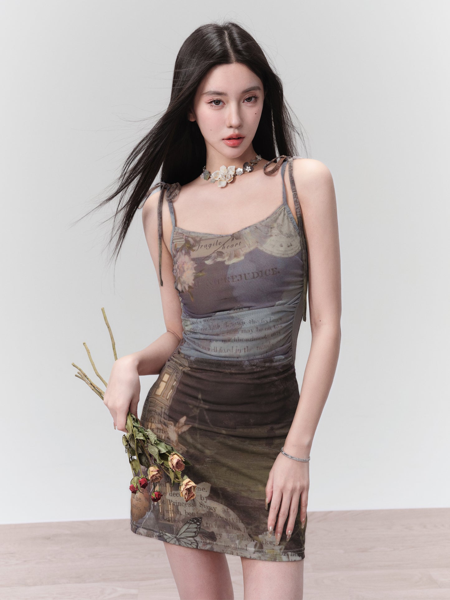 fragileheart Fragile Store · Falling Dream Vintage Printed Oil Painting Dress Slim Knitted Sling Dress