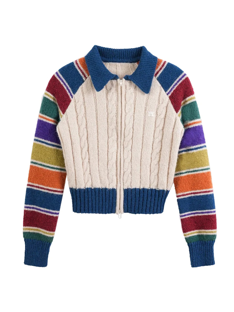 Rainbow Striped Raglan Sleeve Cardigan