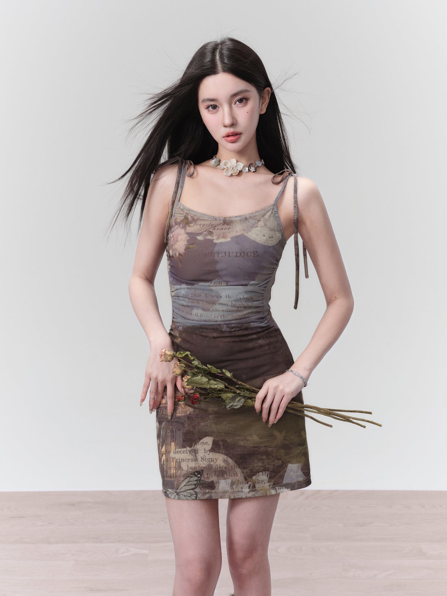 fragileheart Fragile Store · Falling Dream Vintage Printed Oil Painting Dress Slim Knitted Sling Dress