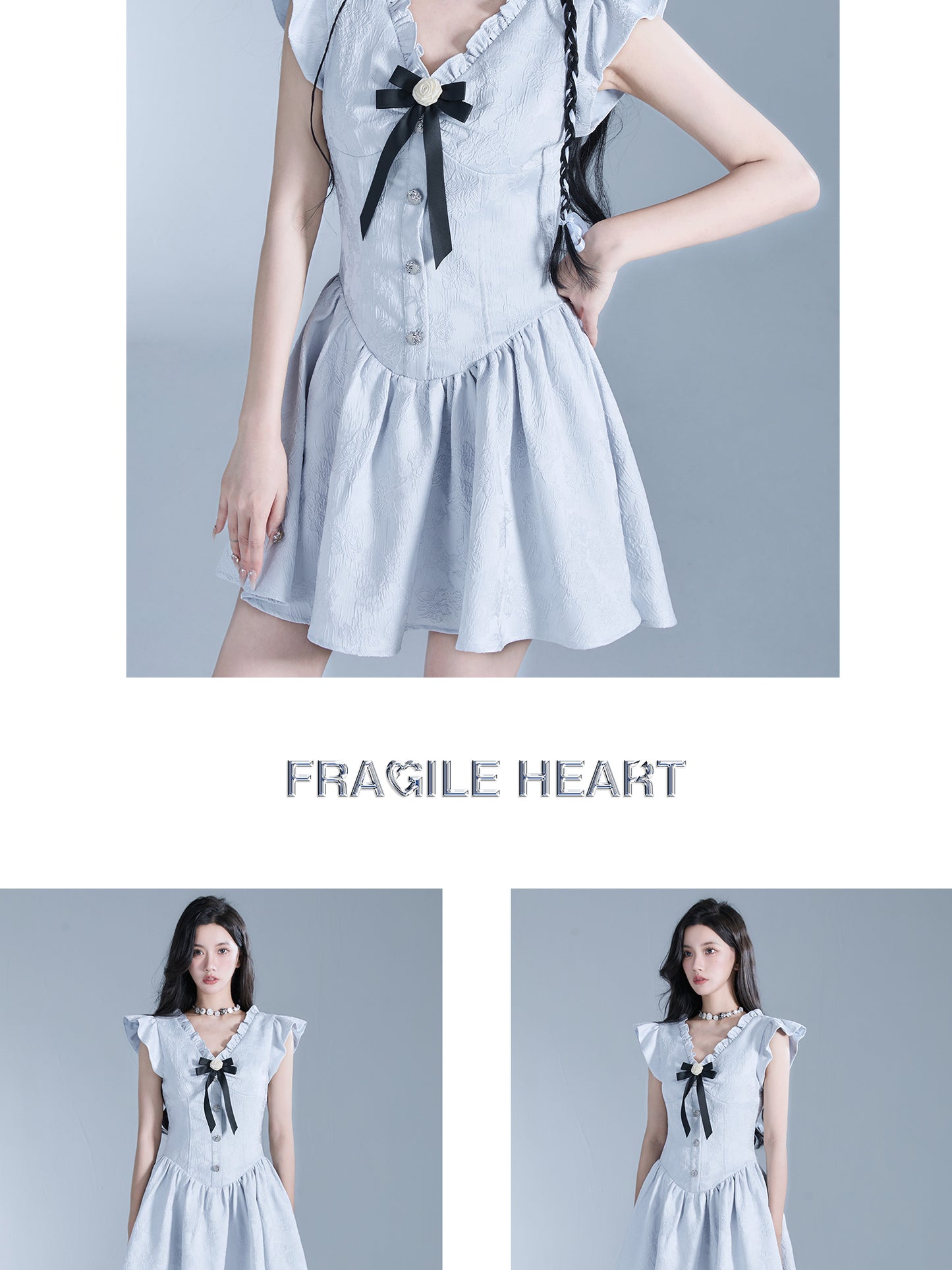 Kong Xueer's Same Style" - Fragile Heart Store's Sweet Flutter Sleeve Dress, Dopamine Blue Birthday Princess Dress for Summer