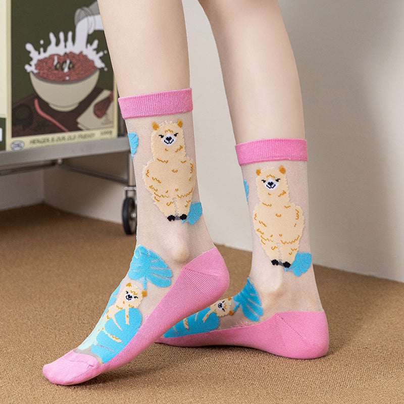 CrazySox's spring and summer individual glass silk socks for women, trendy mid-calf socks with a college-style, simple and thin silk stockings.